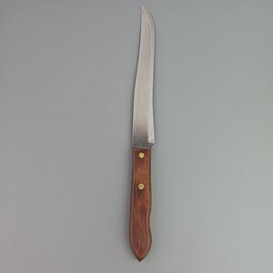 Vintage 8 inch Blade Utica Stainless Super Edge Knife Wood Handle 13 in Carving